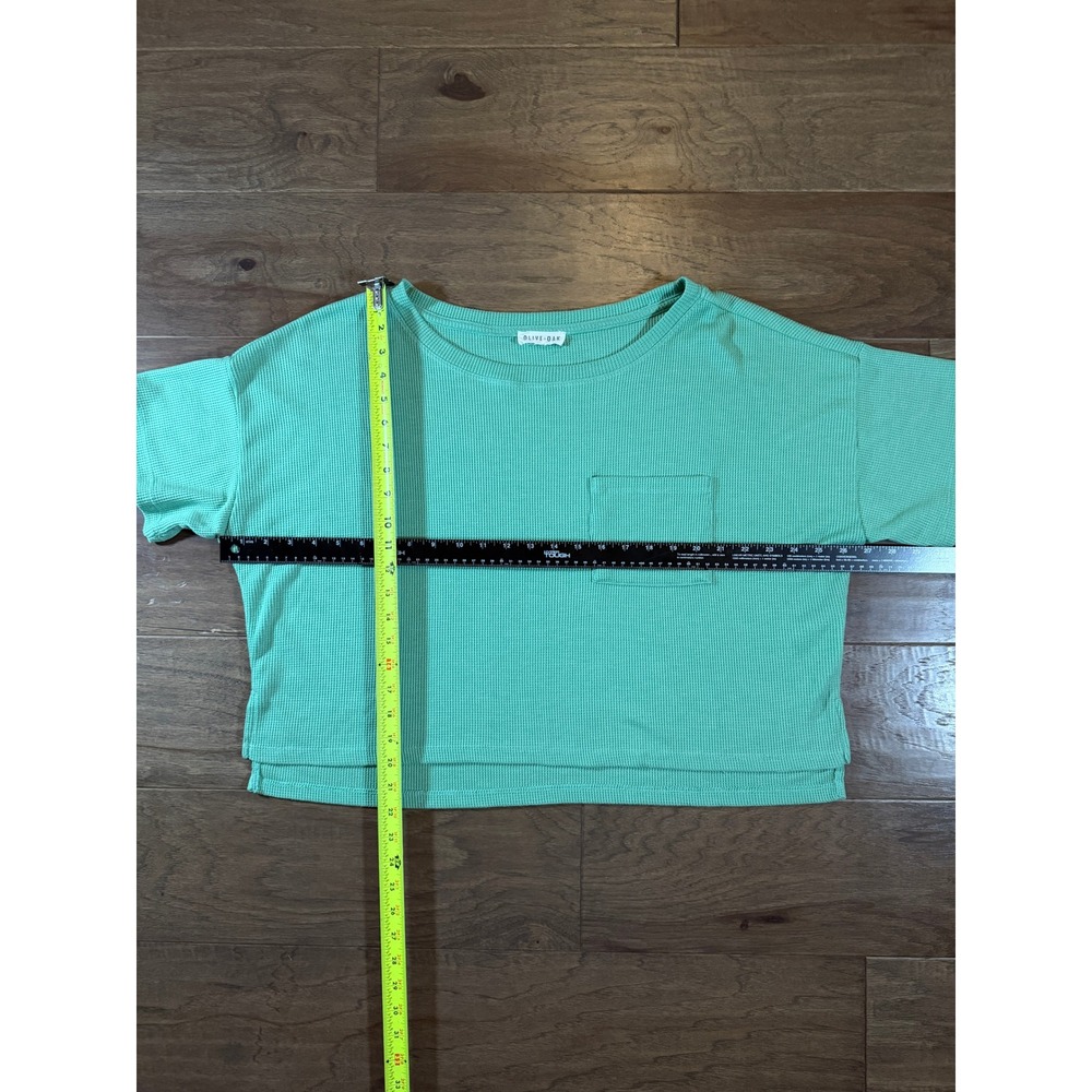 Olive + Oak Mint Green Waffle Knit Short Sleeve Pocket Top LS5K15715BK Womens L - Picture 6 of 7